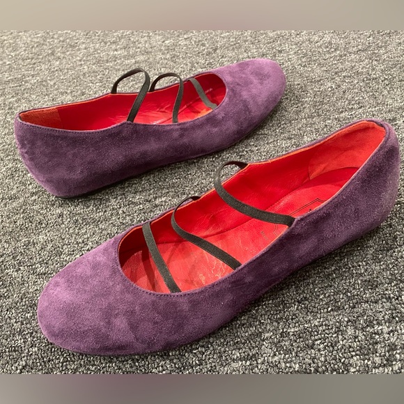 RUE DU JOUR Paris purple suede round toe ballet flats Size 37 - Picture 1 of 6